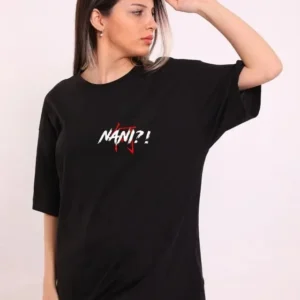 Kadın Kısa Kol Yazlık Tişört Bisiklet Yaka Baskılı Oversize T-Shirt - Siyah