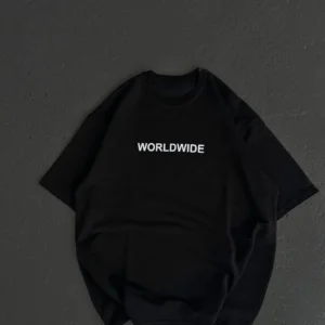 Kadın Baskılı T-Shirt Kısa Kol Bisiklet Yaka Oversize Rahat Kalıp Günlük Tişört   - Siyah
