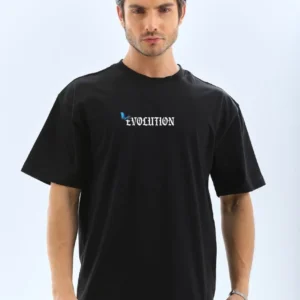 Erkek Kısa Kol Yazlık Tişört Bisiklet Yaka KELEBEK Baskılı T-Shirt - Siyah