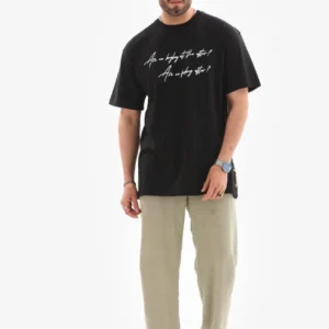 Erkek Kısa Kol Yazlık Tişört Bisiklet Yaka Baskılı Oversize T-Shirt - Siyah