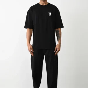 Erkek Kısa Kol Yazlık Tişört Bisiklet Yaka Baskılı Oversize T-Shirt - Siyah