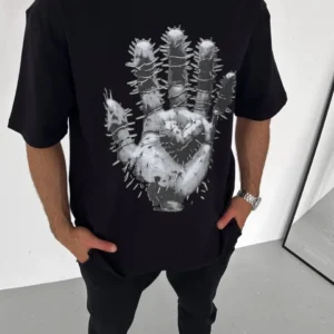 Erkek Baskılı T-Shirt Kısa Kol Bisiklet Yaka Regular Fit Rahat Kalıp Günlük Tişört - Siyah