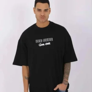 Erkek Kısa Kol Yazlık Tişört Bisiklet Yaka Baskılı Oversize T-Shirt - Siyah