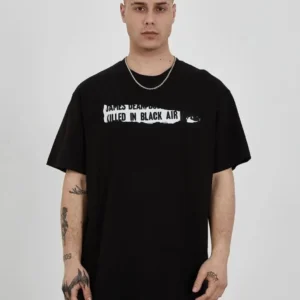 Erkek Kısa Kol Yazlık Tişört Bisiklet Yaka Baskılı Oversize T-Shirt - Siyah