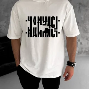 Erkek Tişört Kısa Kol Bisiklet Yaka Katlanan HANIMCI Baskılı T-Shirt - Beyaz