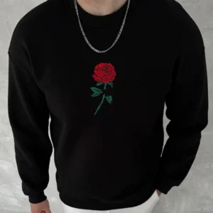 ERKEK 3 iplik Pamuklu Bisiklet Yaka Ön Ve Arka Baskılı SweatShirt - Siyah