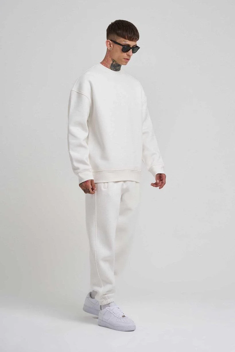 ERKEK Bisikilet Yaka 3 plik Pamuklu SweatShirt - Beyaz - Görsel 2