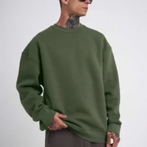 ERKEK Bisikilet Yaka 3 İplik Pamuklu SweatShirt - Haki
