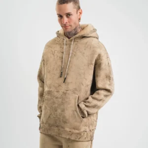 ERKEK 3 iplik Pamuklu Oversize Kapüşonlu Yıkamalı Hoodie SweatShirt - Bej