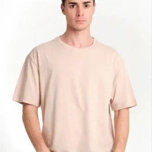 ERKEK Düz Tişört Bisikilet Yaka Kısa Kol Oversize T-shirt - Bej