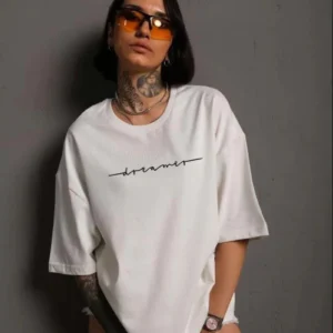 Kadın Bisiklet Yaka Baskılı  Kısa kol T-Shirt - Beyaz