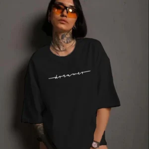 Kadın Bisiklet Yaka Baskılı kısa kol T-Shirt - Siyah