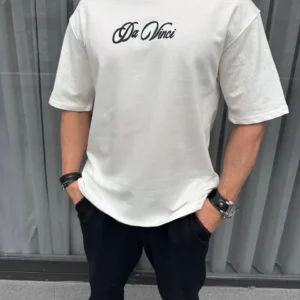 Erkek Baskılı T-Shirt Kısa Kol Bisiklet Yaka Regular Fit Rahat Kalıp Günlük Tişört - Beyaz