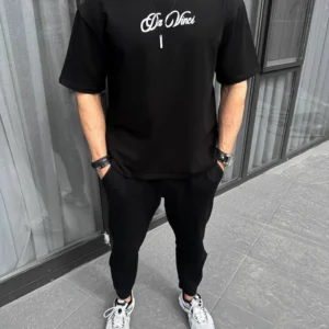 Erkek Baskılı T-Shirt Kısa Kol Bisiklet Yaka Regular Fit Rahat Kalıp Günlük Tişört - Siyah