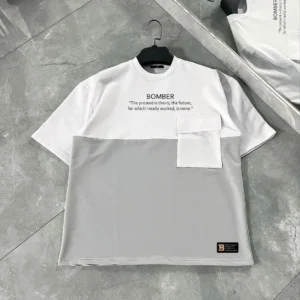 ERKEK Tişört Torba Cepli Parçalı Kısa Kol T-Shirt - Gri