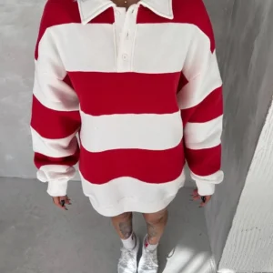 Kadın 3 İplik Pamuklu Parçalı Yakalı SweatShirt - Kırmızı