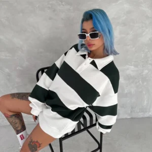 Kadın 3 iplik Pamuklu Parçalı Yakalı SweatShirt - Yeşil