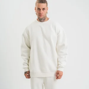 Erkek Uzun Kol Bisiklet Yaka 3 iplik Pamuklu Kışlık SweatShirt - Beyaz