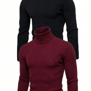 Erkek Kaşkorse Boğazlı Likralı Fitilli Slim Fit Body 2'li Set Siyah-Bordo