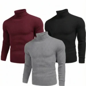 Erkek Kaşkorse Boğazlı Likralı Fitilli Slim Fit Body 3'lü Set Siyah-Bordo-Gri