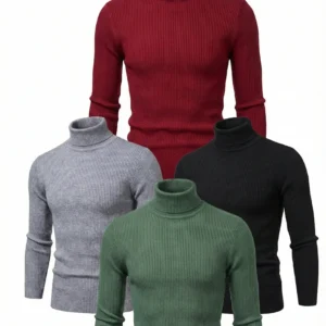 Erkek Kaşkorse Boğazlı Likralı Fitilli Slim Fit Body 4'lü Set Siyah-Bordo-Gri-Haki