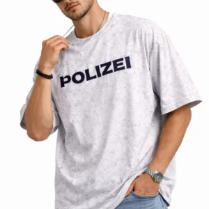 Erkek Asit Yıkamalı Oversize Tişört Bisiklet Yaka Kısa Kol T-shirt - Beyaz
