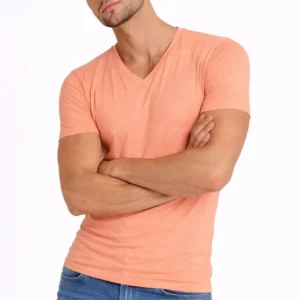 Erkek Body T-shirt V Yaka Slim Fit Likralı Kısa kol Tişört - Toz Pembe