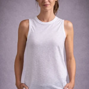 Kadın Flamlı Kumaş Kolsuz Atlet Günlük Fitness Spor T-Shirt - Beyaz