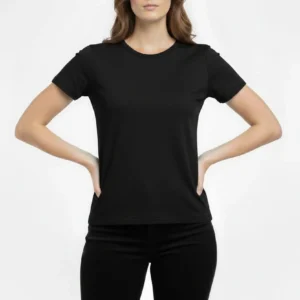Kadın T-Shirt Bisiklet Yaka Slim Fit Likralı Tişört Yazlık Basic Body - Siyah