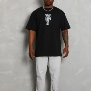 Erkek Baskılı T-Shirt Kısa Kol Bisiklet Yaka Regular Fit Tişört - Siyah