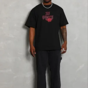 Erkek Baskılı T-Shirt Kısa Kol Bisiklet Yaka Regular Fit Tişört - Siyah