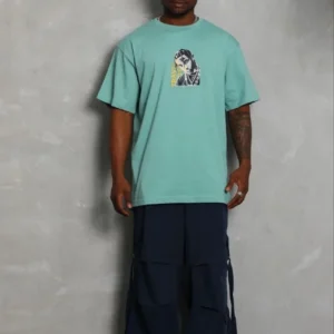 Erkek Baskılı T-Shirt Kısa Kol Bisiklet Yaka Regular Fit Tişört - Mint Yeşili