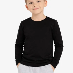 Erkek Çocuk Basic Uzun Kollu Tişört Okul Günlük Rahat T-Shirt - Siyah