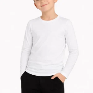 Erkek Çocuk Basic Uzun Kollu Tişört Okul Günlük Rahat T-Shirt - Beyaz