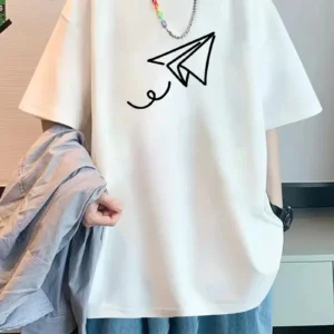 Erkek Oversize Baskılı T-Shirt - Beyaz