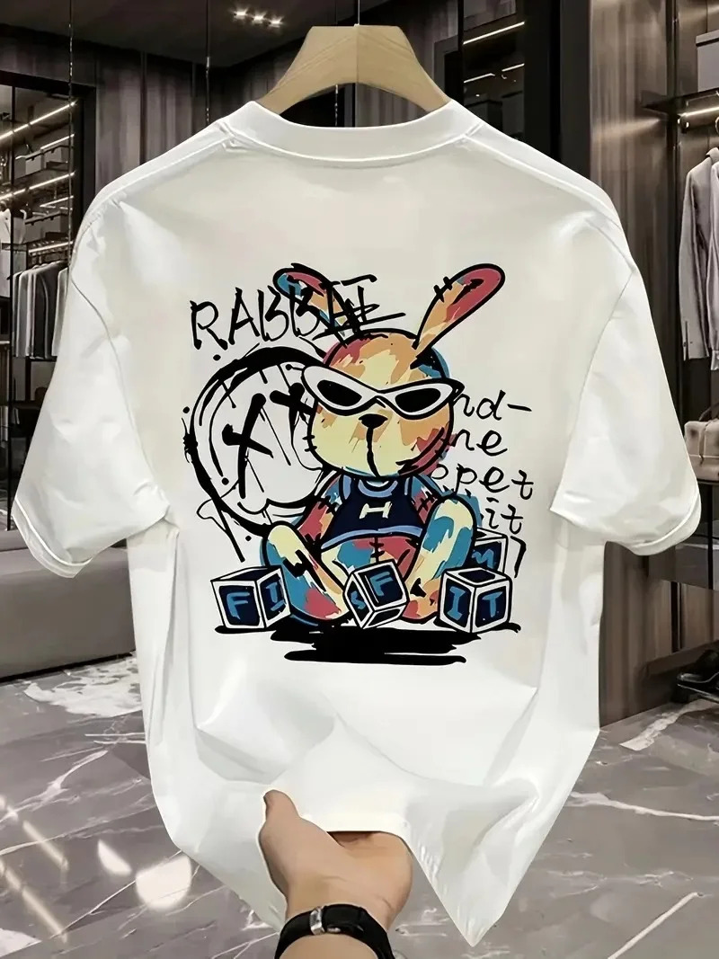 Erkek Tavşan Baskılı T-Shirt - Beyaz