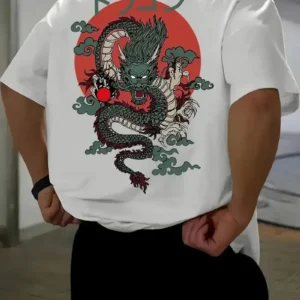 Erkek Ejder Baskılı T-Shirt - Beyaz