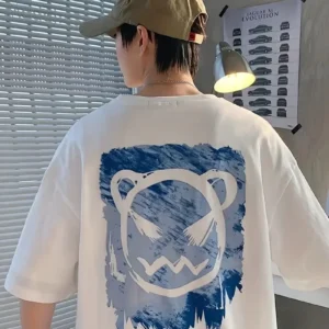 Erkek Kore Ayı Baskılı T-Shirt - Beyaz