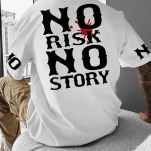 Erkek No Risk No Story Baskılı T-Shirt - Beyaz