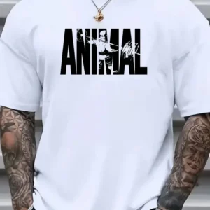 Erkek ANIMAL Baskılı T-Shirt - Beyaz