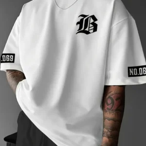Erkek LB Baskılı T-Shirt - Beyaz