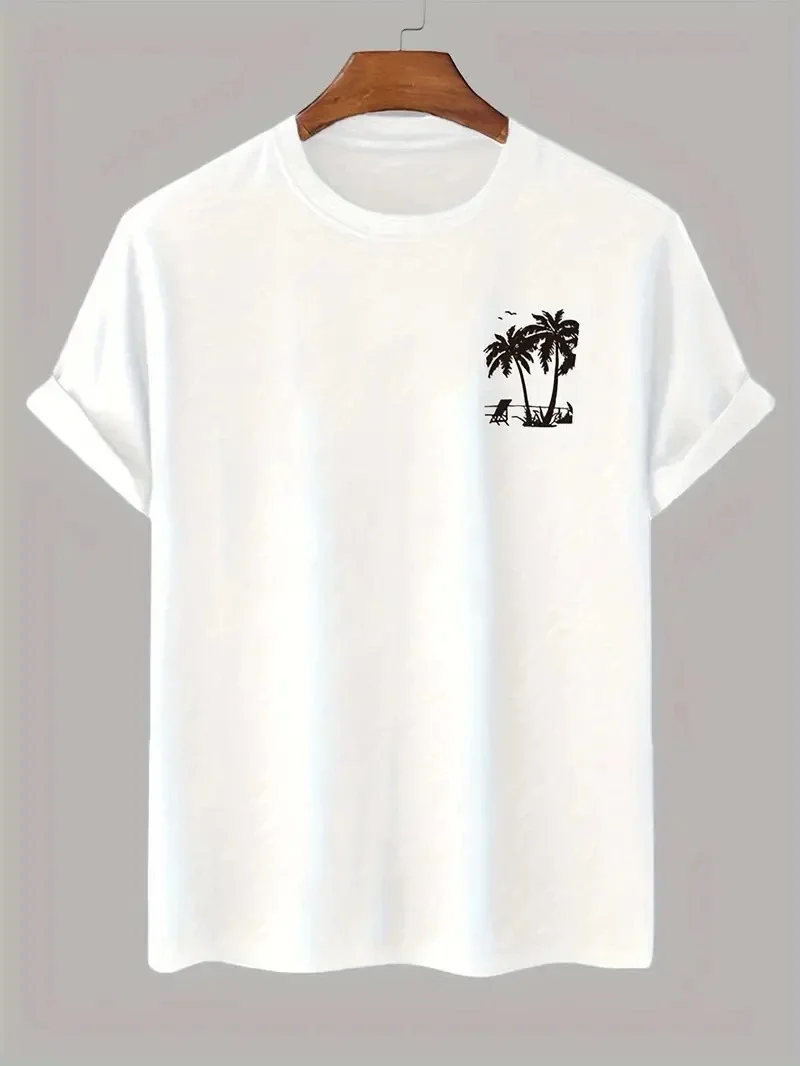 Erkek Palmiye Baskılı T-Shirt - Beyaz