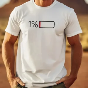 Erkek Şarj %1 Baskılı Regular Fit T-Shirt - Beyaz