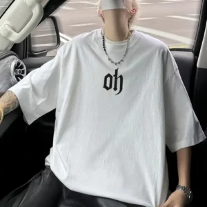 Erkek Oversize Baskılı T-Shirt - Beyaz