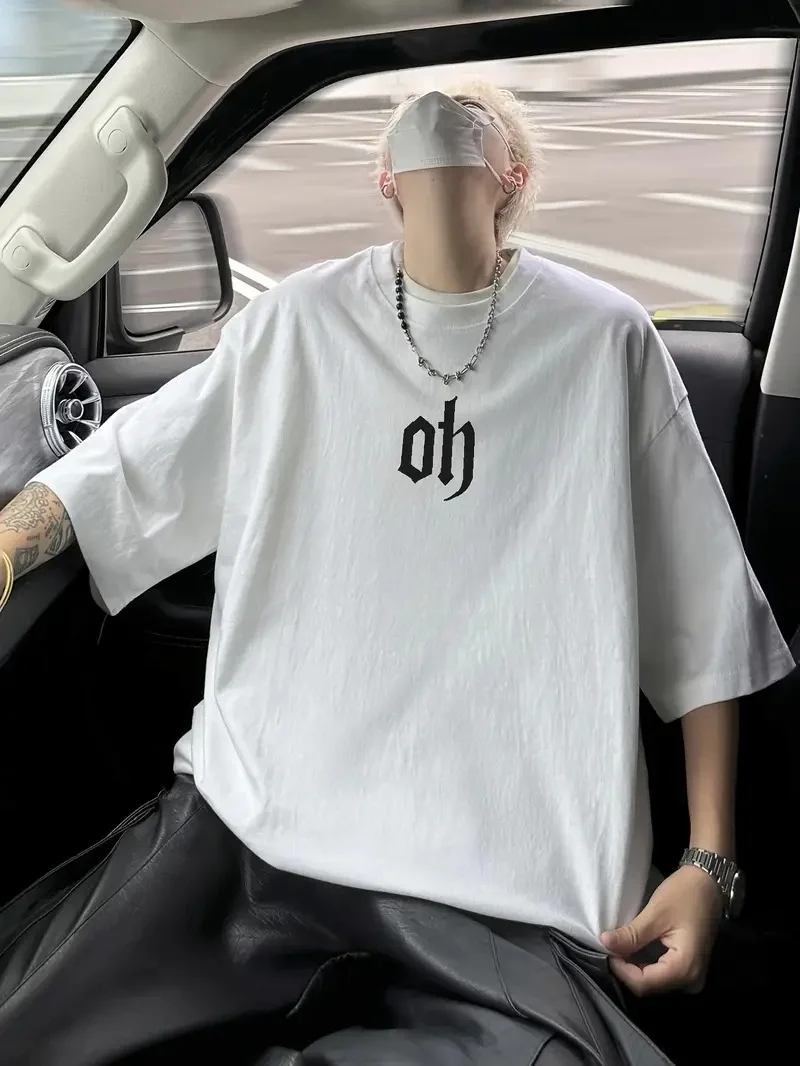 Erkek Oversize Baskılı T-Shirt - Beyaz