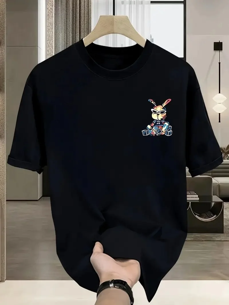 Erkek Tavşan Baskılı T-Shirt - Siyah - Görsel 2