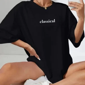 Kadın Classical Baskılı T-Shirt - Siyah