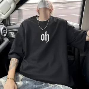 Erkek Oversize Baskılı T-Shirt - Siyah