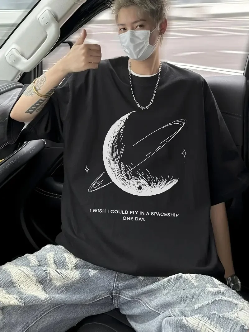 Erkek Baskılı Oversize T-Shirt - Siyah - Görsel 2