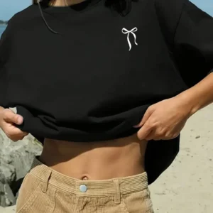 Kadın Fiyonk Baskılı Oversize T-Shirt - Siyah